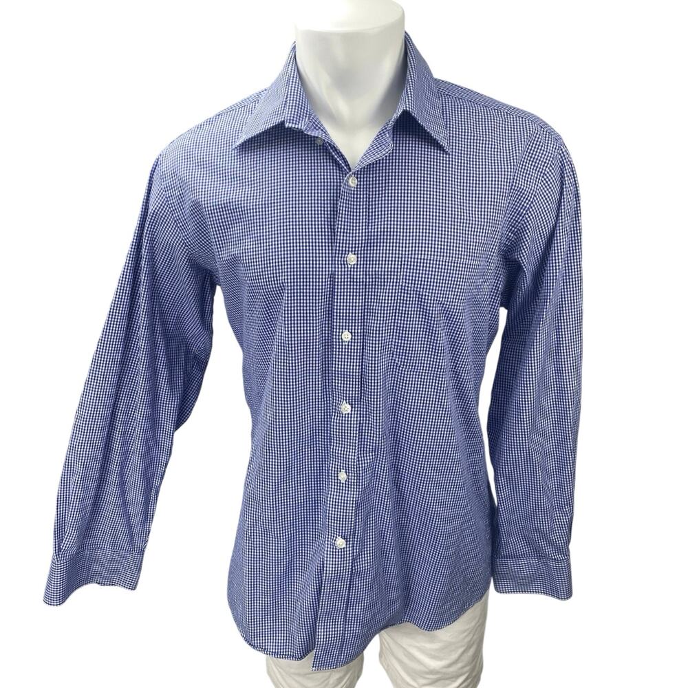 Club Room Mens Blue Gingham Regular Fit Long Sleeve Button Up Shirt Top Sz 16.5